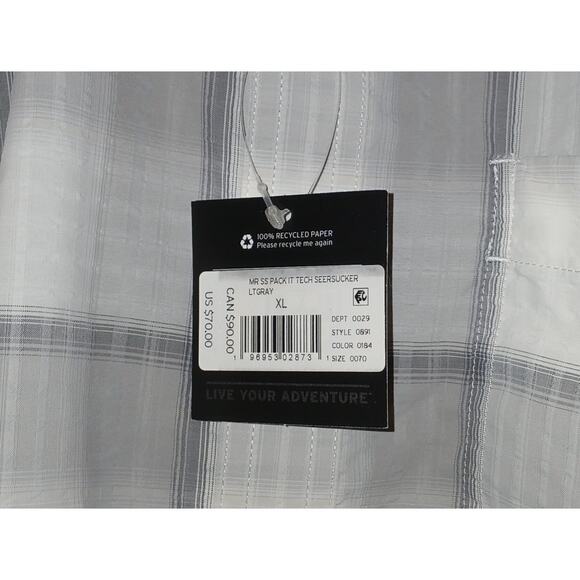 Eddie Bauer Pack It Seersucker SS Button Up Shirt XL Men’s Lt Gray $70 UPF 40 - Picture 5 of 6